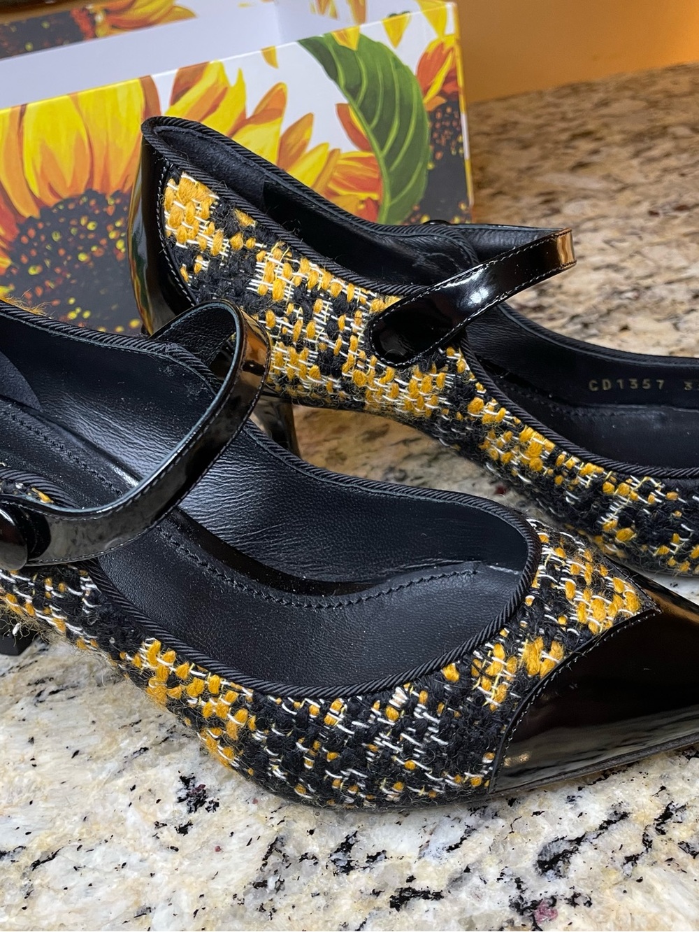 Dolce & Gabbana Black and Yellow Tweed Mary Jane Heels